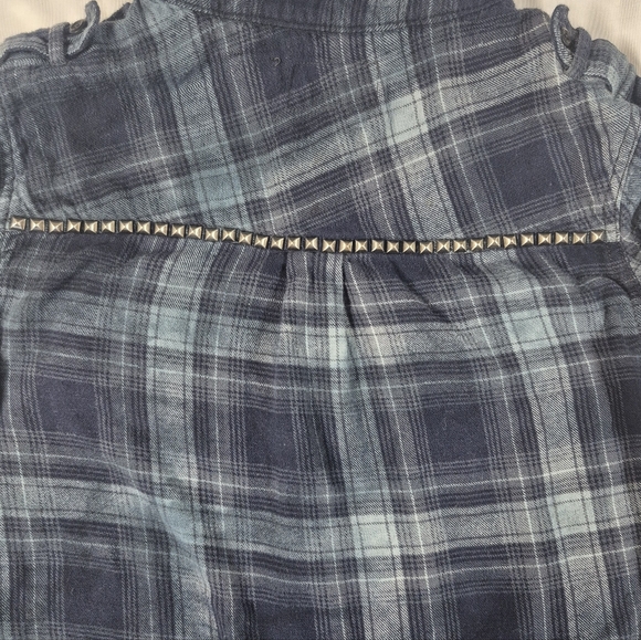 Miss Me Womens M Plaid Flannel Long Slv Button Up Shirt Blue Tunic Length Studed - Picture 7 of 7